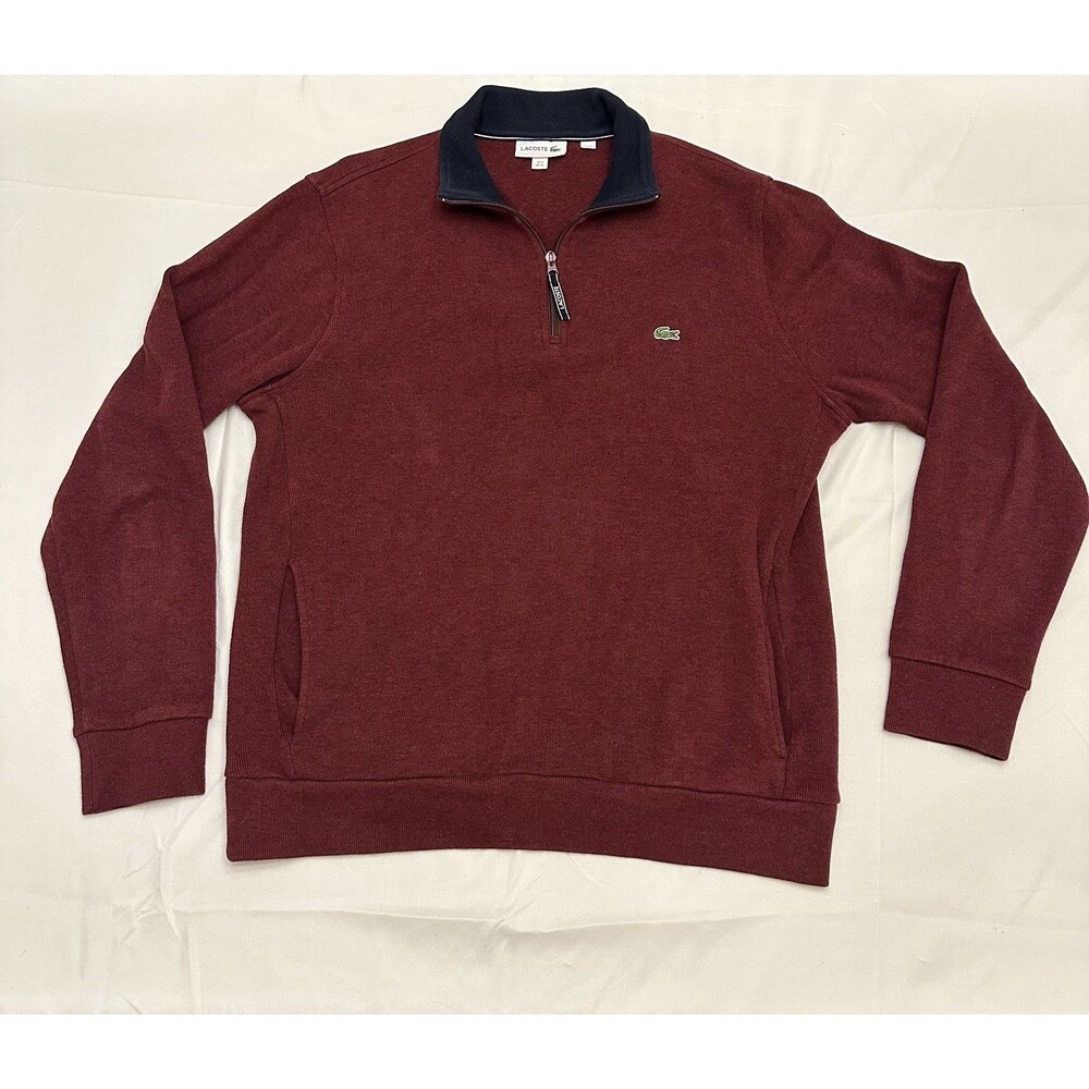 Lacoste Jumper Mens Size XL FR 6 Burgundy Cotton Quarter Zip Long Sleeve Classic